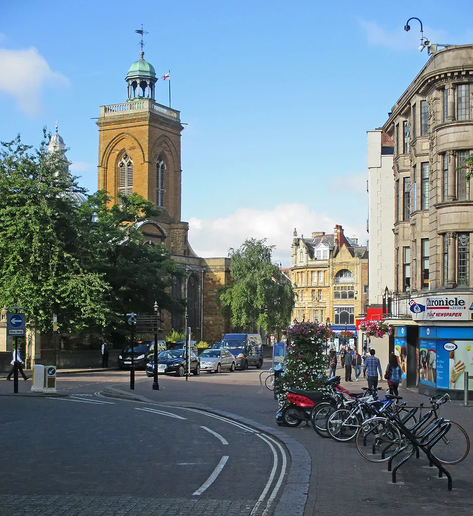 Northampton town centre with All Saints Church and historic buildings